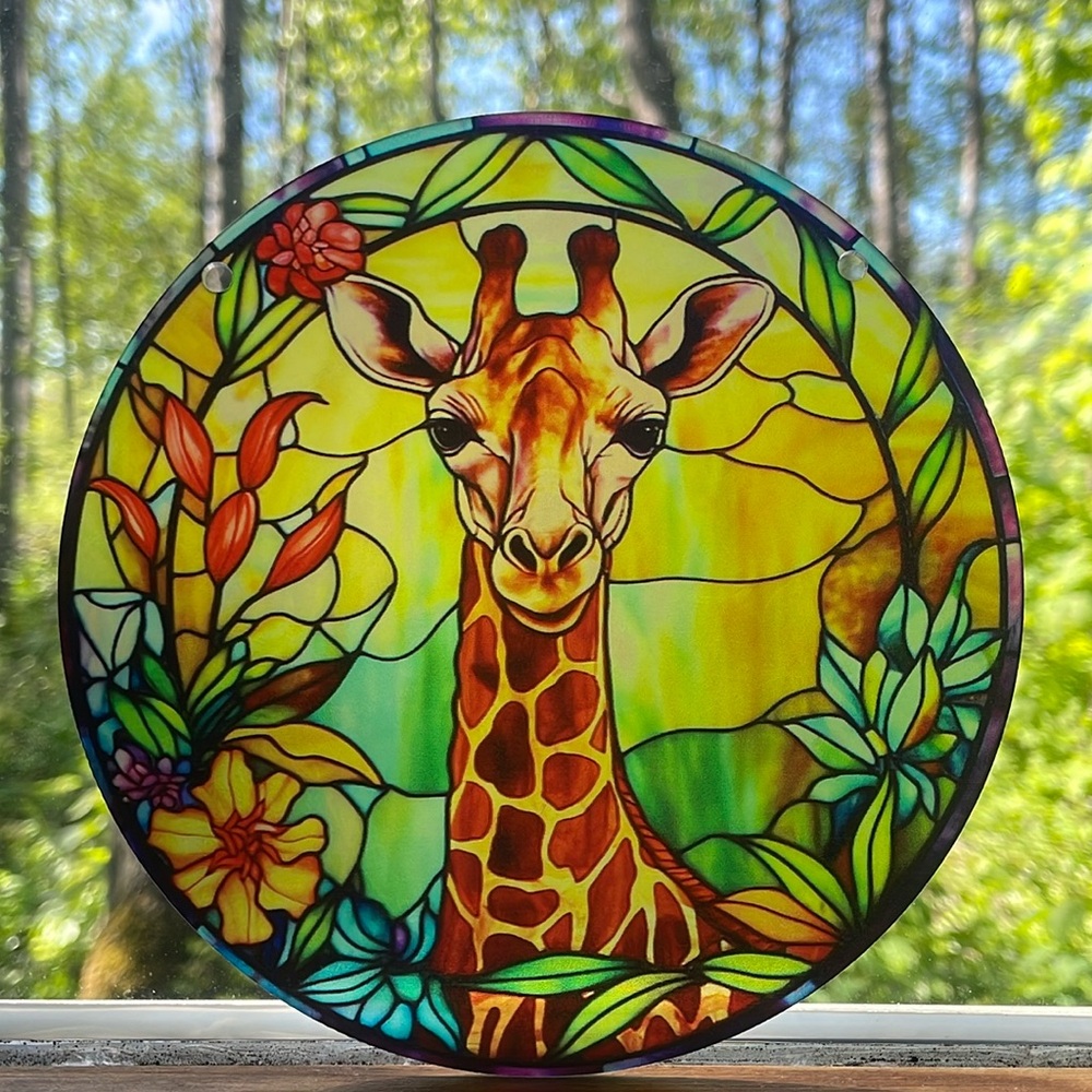Suncatcher Acrylic Floral Giraffe Animal Faux Stained Glass
